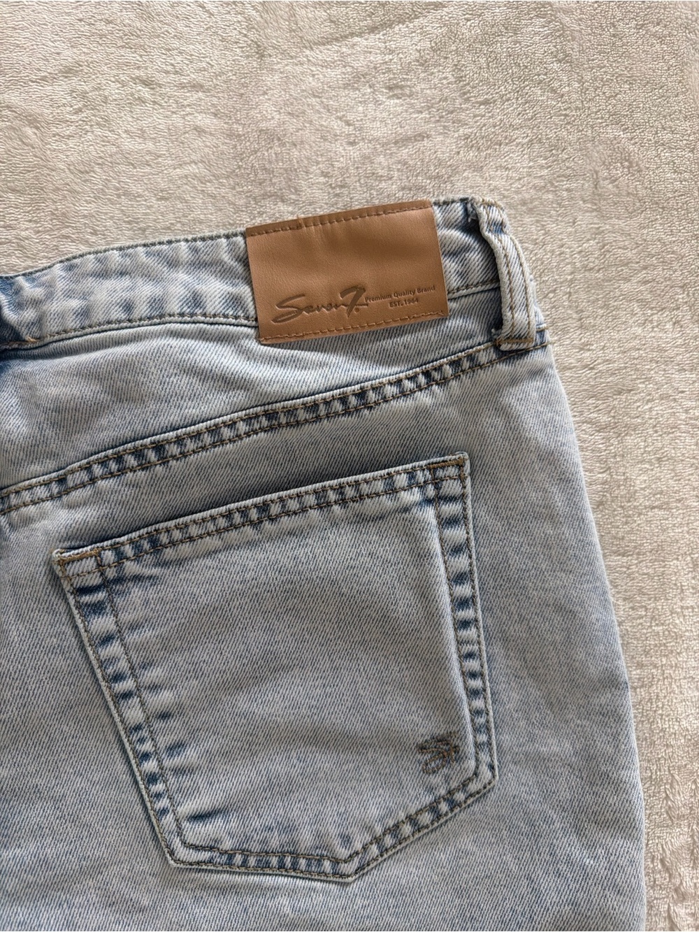 Seven7 Light Blue Straight Leg Jeans with Brown Patch
